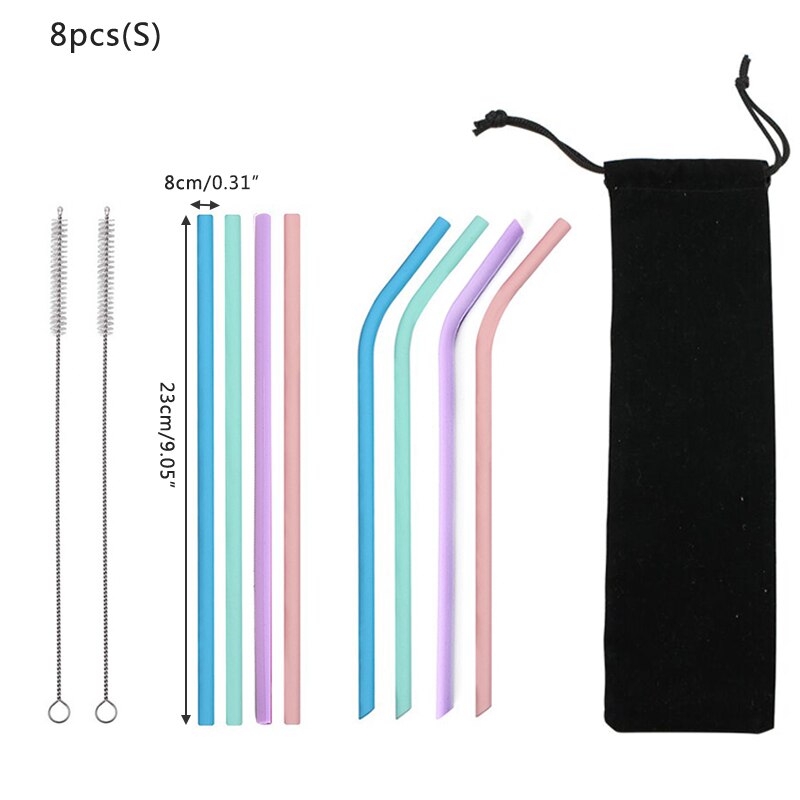 Food grade silicone straw drinking straws Reusable silicone straw FDA certification Environmental protection bar accessories: 8pcs small