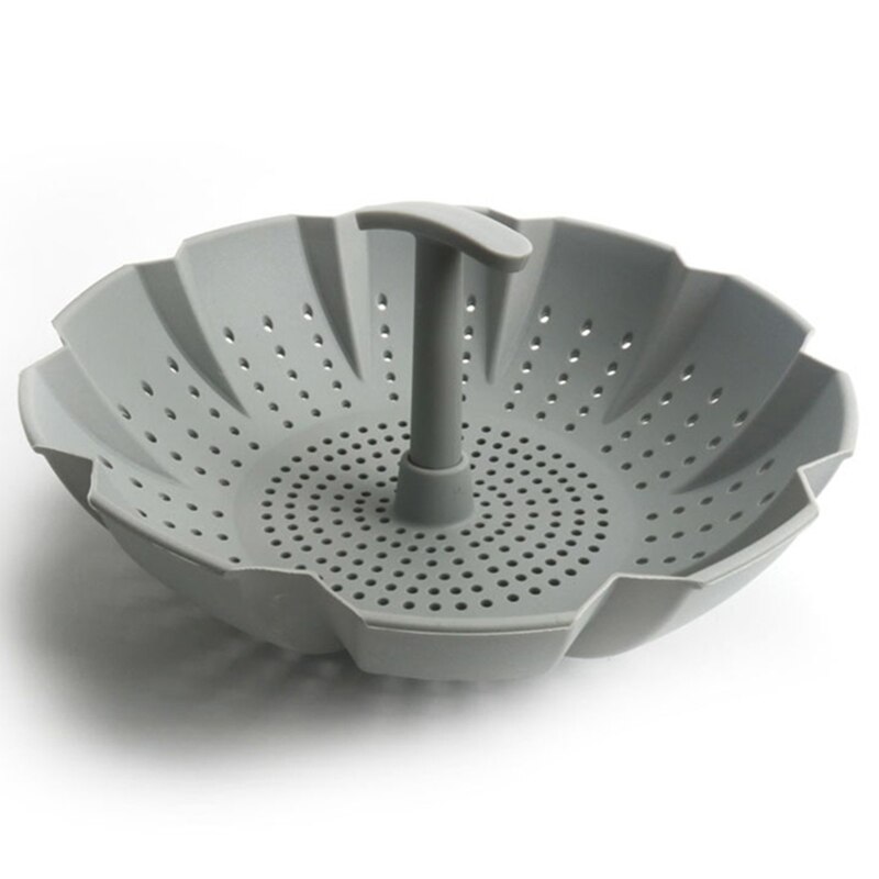 Panier de cuisson à vapeur en Silicone, résistant à la chaleur, multifonction, pour égouttoir à légumes, avec poignée centrale, pour micro-ondes: Gray