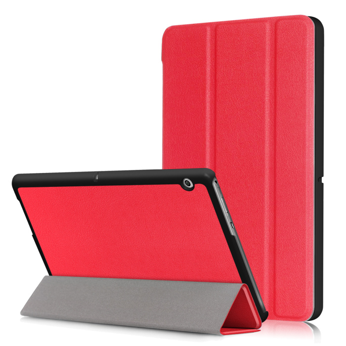 Case For Huawei MediaPad T3 10 AGS-L09 AGS-L03 9.6 inch Cover Tablet for Honor Play Pad 2 9.6 Slim Flip PU Case+Film+Pen: red