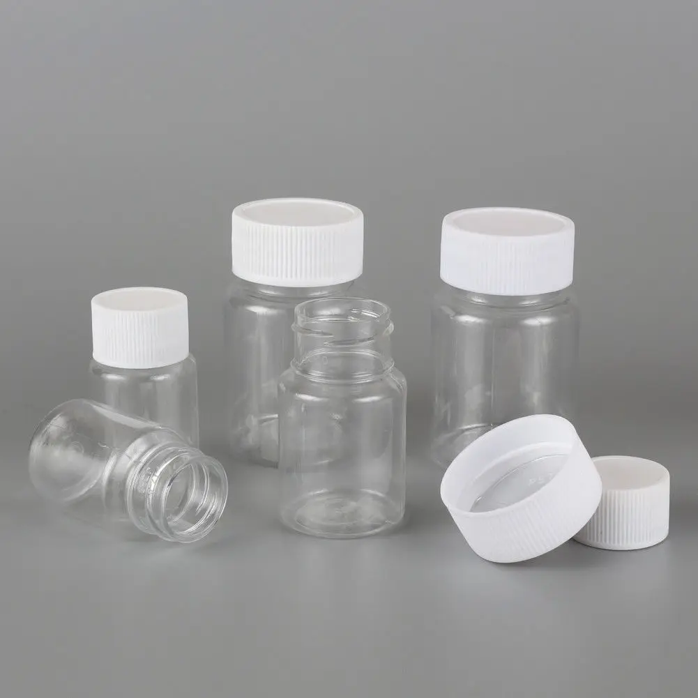 100 Uds 15ml/20ml/30ml/60ml botellas de plástico transparente PET con sello rellenable viales reactivo recipiente de almacenamiento tapa de plástico