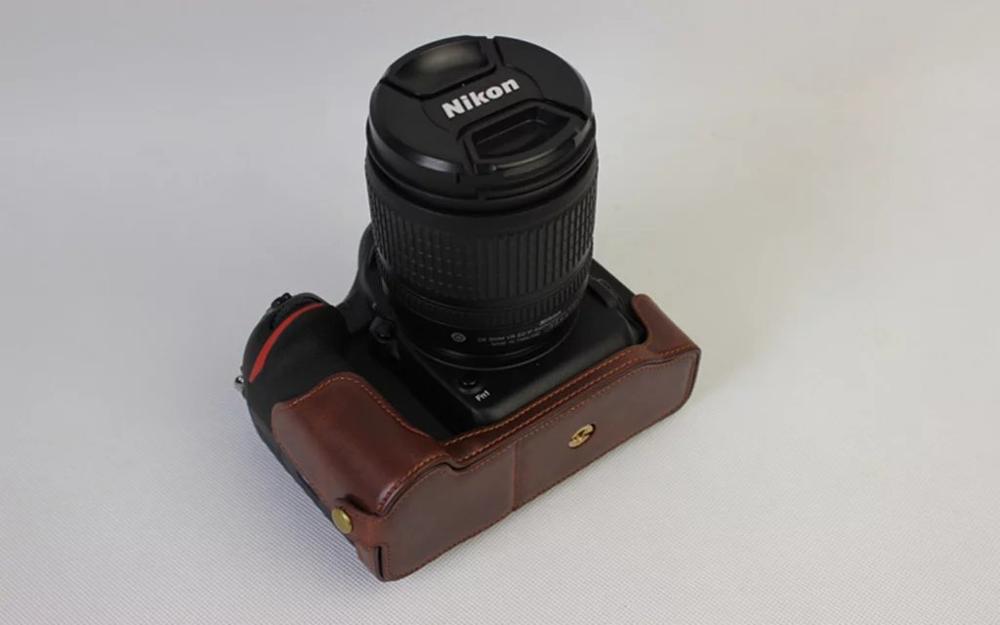 Leather Protect Half Case Grip for Nikon D500 Camera: Chocolate