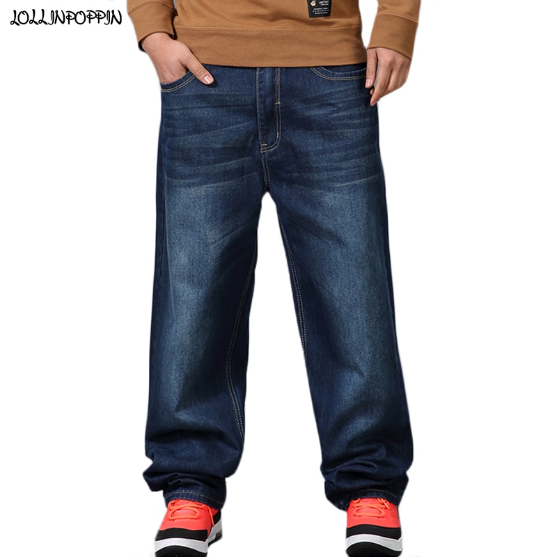 Hip Hop Men Blue Wide Leg Baggy Jeans Streetwear Bleached Mens Hiphop Loose Denim Pants Plus Size Man Skateboarder Jeans