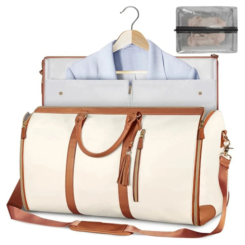 , bolsa grande de almacenamiento plegable de PU para traje, bolsa plegable de viaje para mujer, bolsa de ropa práctica, bolsa de lona, bolsa de viaje de negocios para mujer: Oro