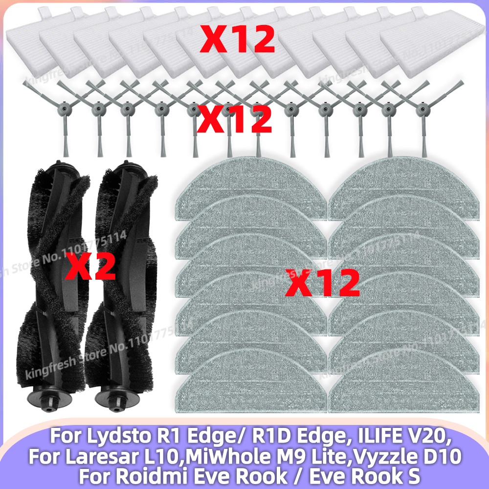 Compatible con Lydsto R1 Edge / R1D Edge, ILIFE V20, Laresar L10, MiWhole M9 Lite, Vyzzle D10, Roidmi Eve Rook / Eve Rook S Piezas Filtro HEPA Cepillo Lateral Trapo de Limpieza