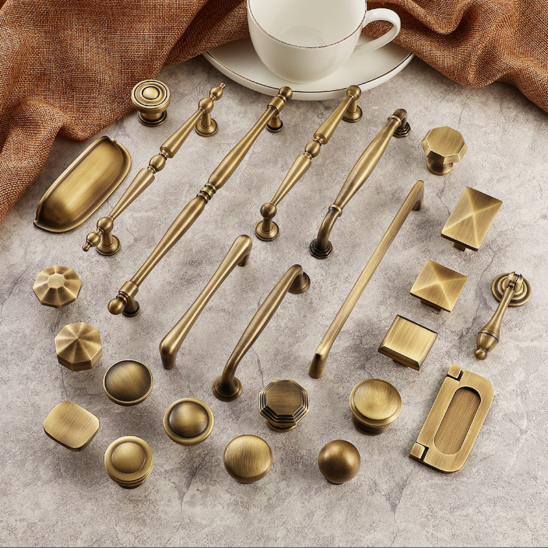 American pure copper solid furniture closet door brass single hole handle Chinese vintage cabinet drawer copper handle