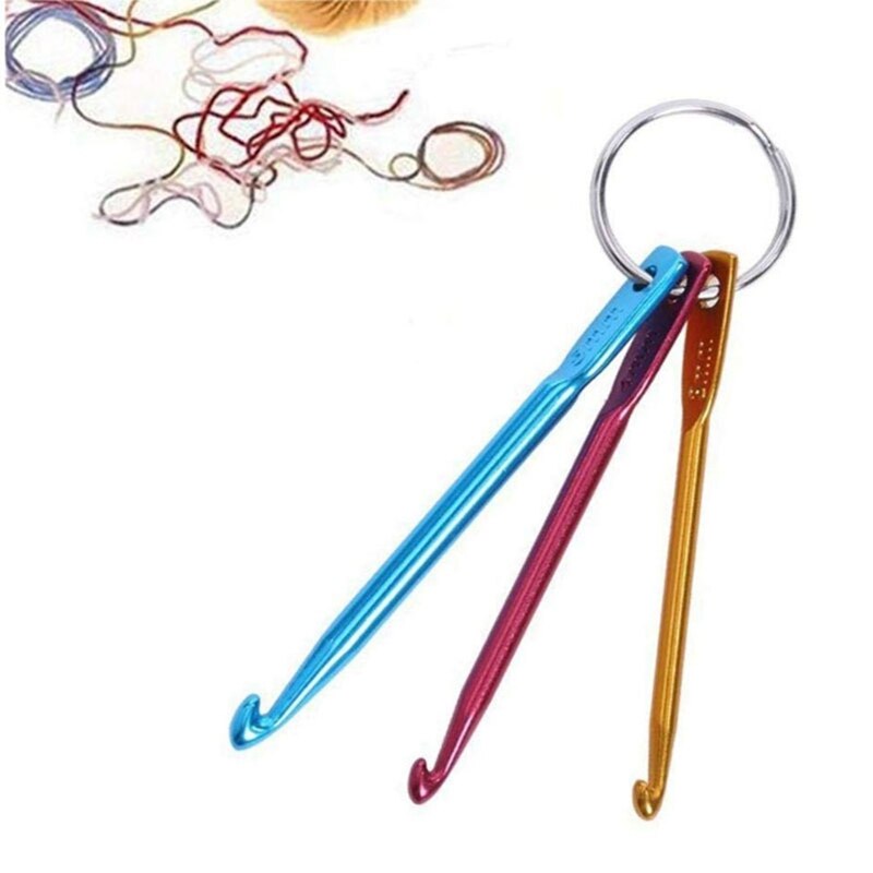 3 Maten In 1 Set Sleutelhanger Haken, Diy Multicolour Ambachten Breinaalden Mini Aluminium Haaknaald Sleutelhanger