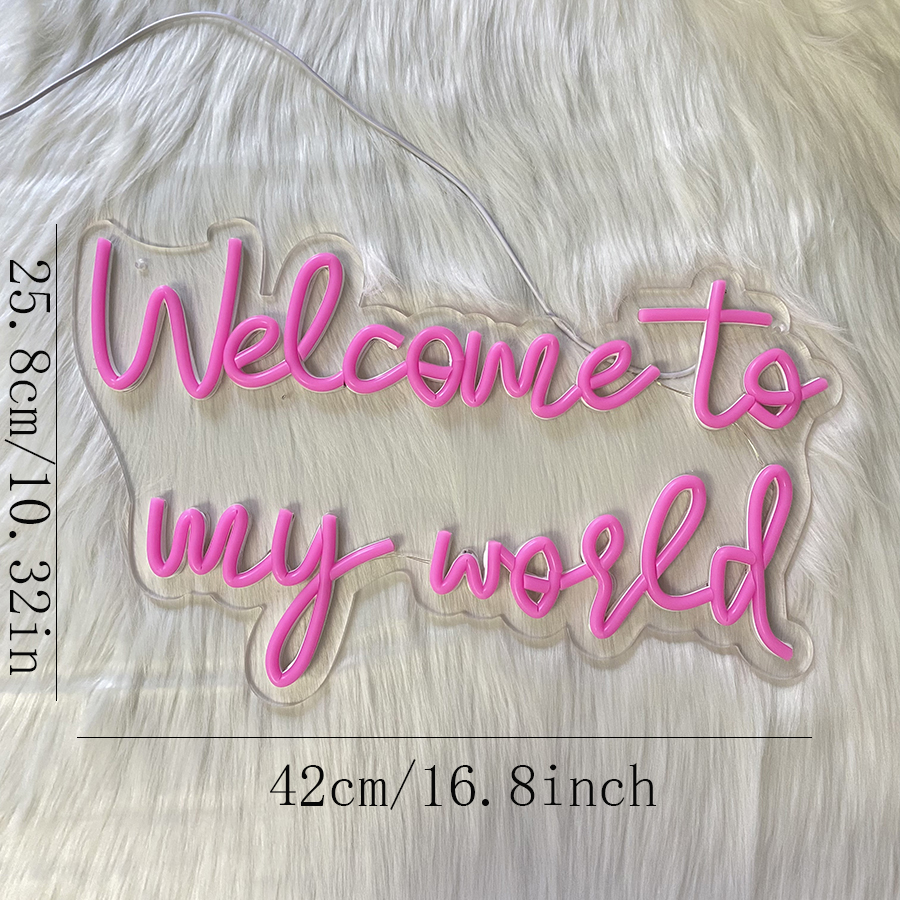Welcome To My World letrero Led de neón, letreros de letras para decoración de pared, letreros de luces de neón rosas con alimentación USB para dormitorio, Gameroom