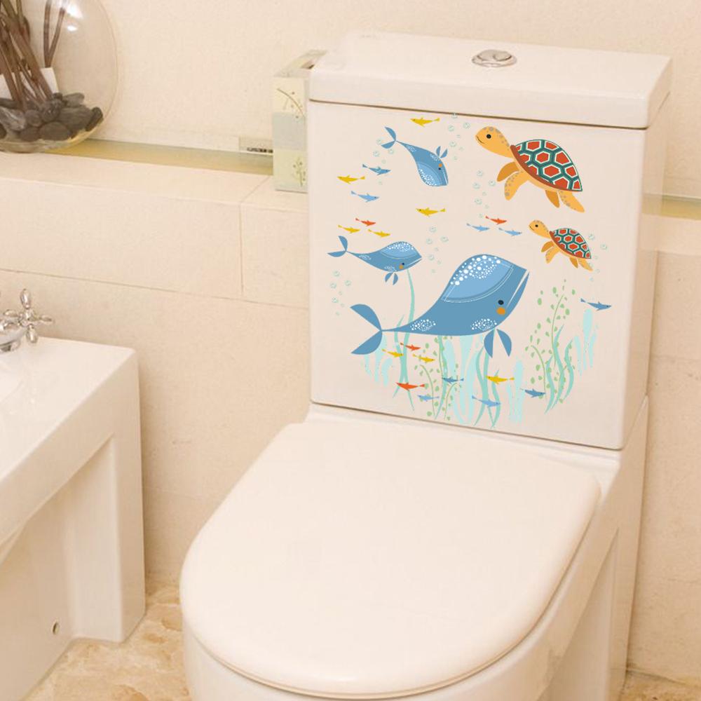 Hval toilet klistermærker boligindretning gør-det-selv wc toiletplakater vandtæt skildpadde marine tema tegneserie vægkunst overføringsbilleder: Default Title