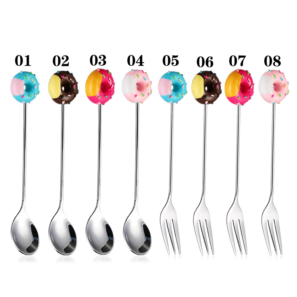 Cuchara de donut de acero inoxidable, tenedor para cocina, comedor, Mini postre, café dulces cubiertos para helado, arroz, soupvajilla, 1 ud.