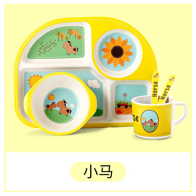 Bamboo Kids Dinnerware Set,Food Plate Bowl Cup Spoon Fork Dishware,Cartoon Tableware,Healthy Mealtime,Dishwasher Safe,BPA Free: F