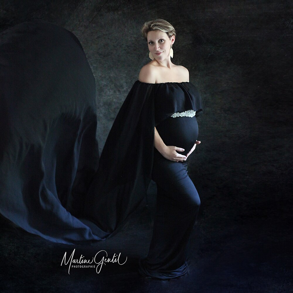 Barsel maxikjoler gravid tøj skinnende bælte barsel tøj lang kjole til gravide fotografering rekvisitter