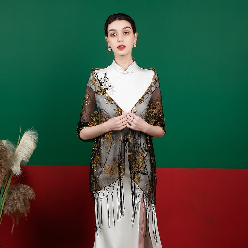 Bolero De encaje De lentejuelas para De Mujer, capa para vestido De noche, Bolero, boda, abrigos, chales, bufanda