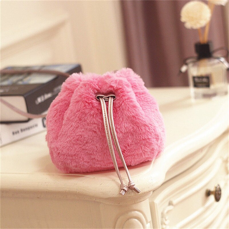 Moda casual sólida crianças meninas da criança bonito crossbody saco outono inverno bolsas de pelúcia balde bolsa de moeda mochila um tamanho