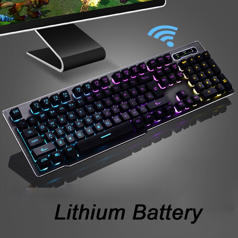 MK500 Wireless Keyboard Rechargeable Backlight Gaming Charging Backlight Wireless Keyboard Alloy Panel Suitable for Desktop: Lithium battery Blac
