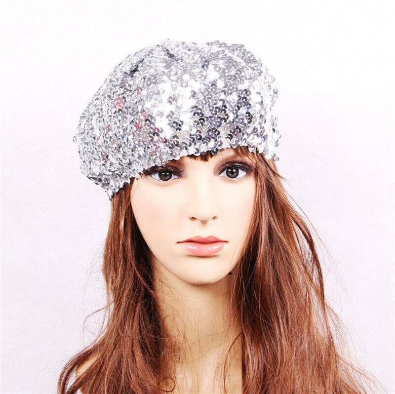 Dam paljetter hatt glänsande kostym jazz glitter dans basker rund keps dam accessoarer mössa dam kostym stretch party