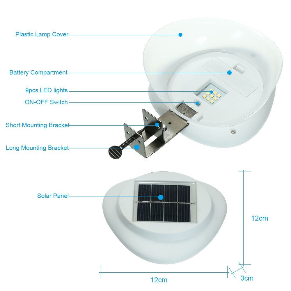 Lámpara de valla de energía Solar con forma de ovni, 9 luces LED para canalones, Panel Solar, luz muy brillante para exteriores, resistente al agua