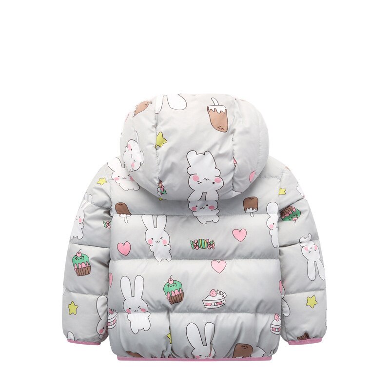 Jackets For Boys Down jacket for girl Hooded warm pink blue Cartoon pattern cotton coat 2-6T