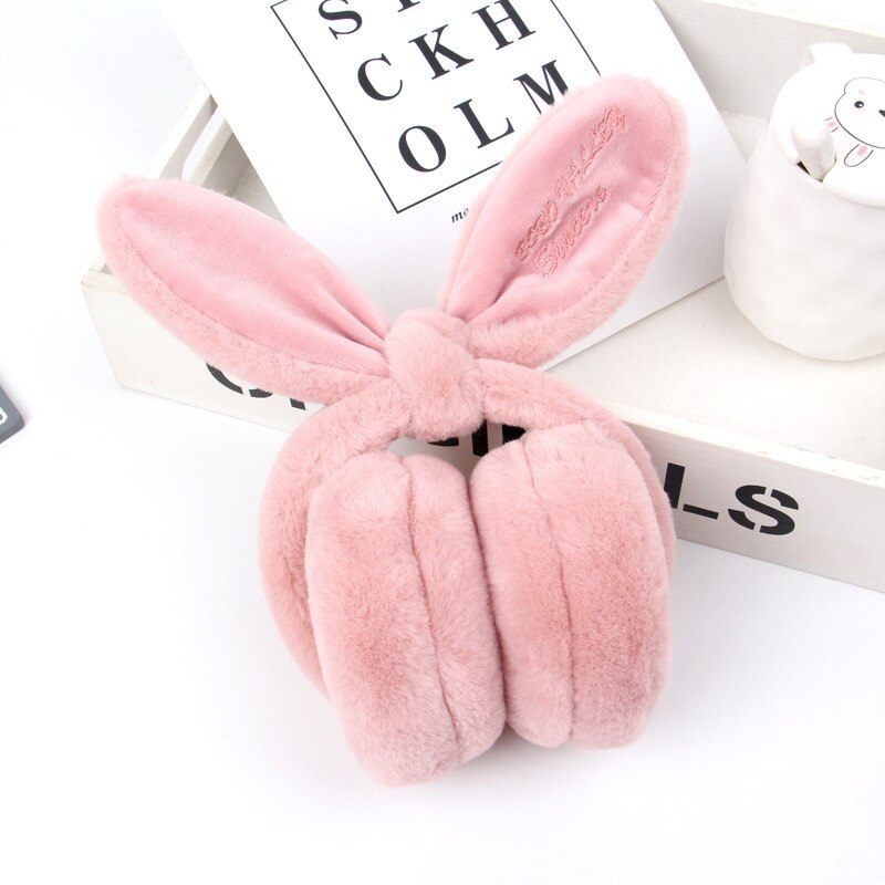 Oreilles de lapin en peluche pliables pour femmes, protège-oreilles tendance populaire, résistant au froid et , automne et hiver: Rouge