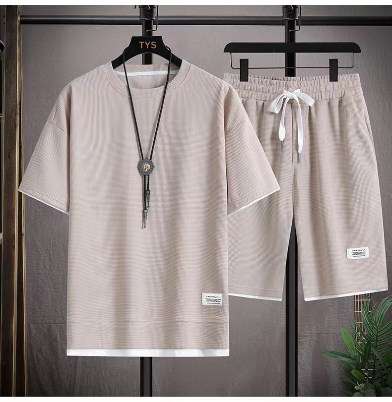 Conjunto deportivo de manga corta y pantalones cortos para hombre, chándal informal, cómodo y fresco, de gran tamaño, Verano: M / Negro