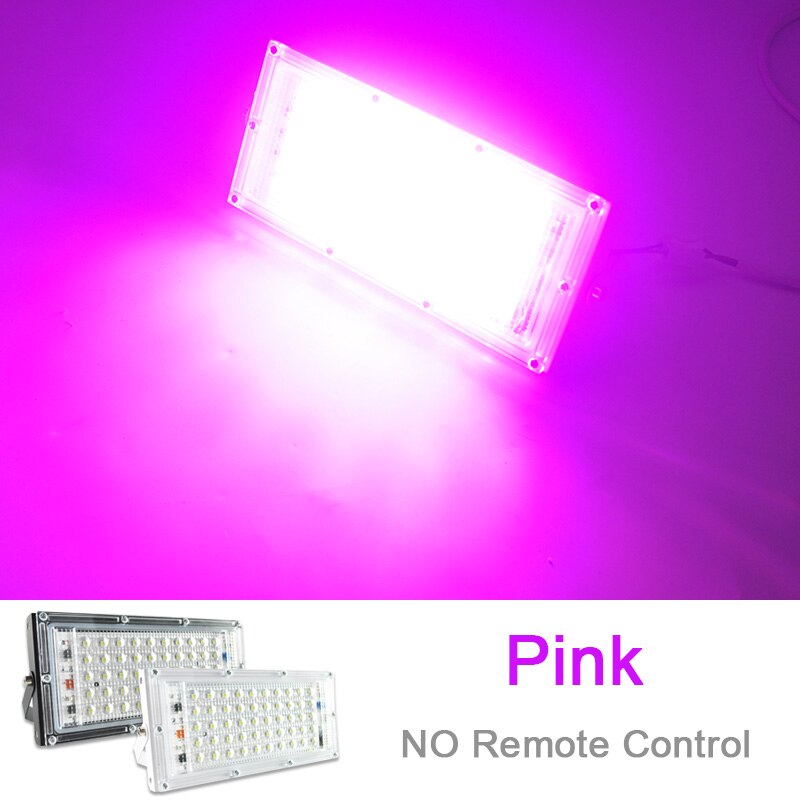 LED Flood Light 50W 100W RGB Led Floodlight Remote control COB chip LED street Lamp AC220V 240V waterproof IP65 outdoor Lighting: PINK / White Shell