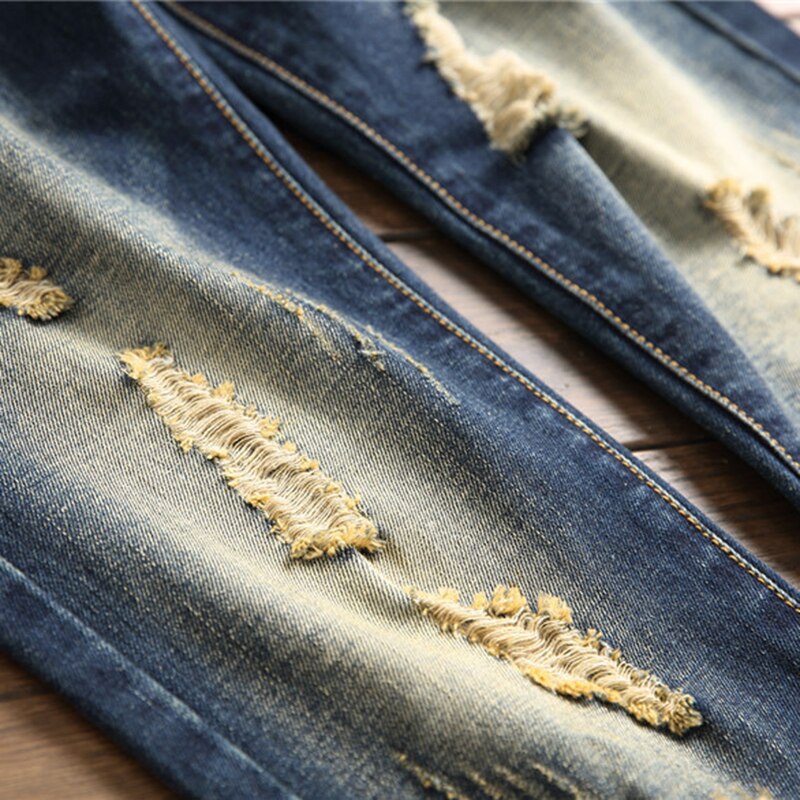 Heren jeans denim retro slim-fit rechte gaten krassen tij heren broeken lang casual grote maten broeken