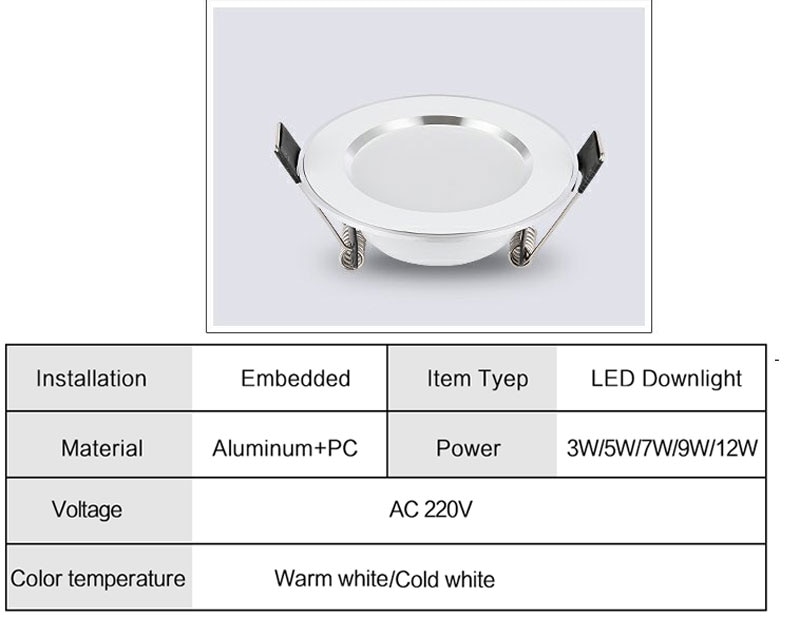 Ultra Thin LED Downlight 7W 9W 12W 15W Round Recessed Lamp 220V Led Bulb Bedroom Kitchen Indoor driverless LED Spot Lighting