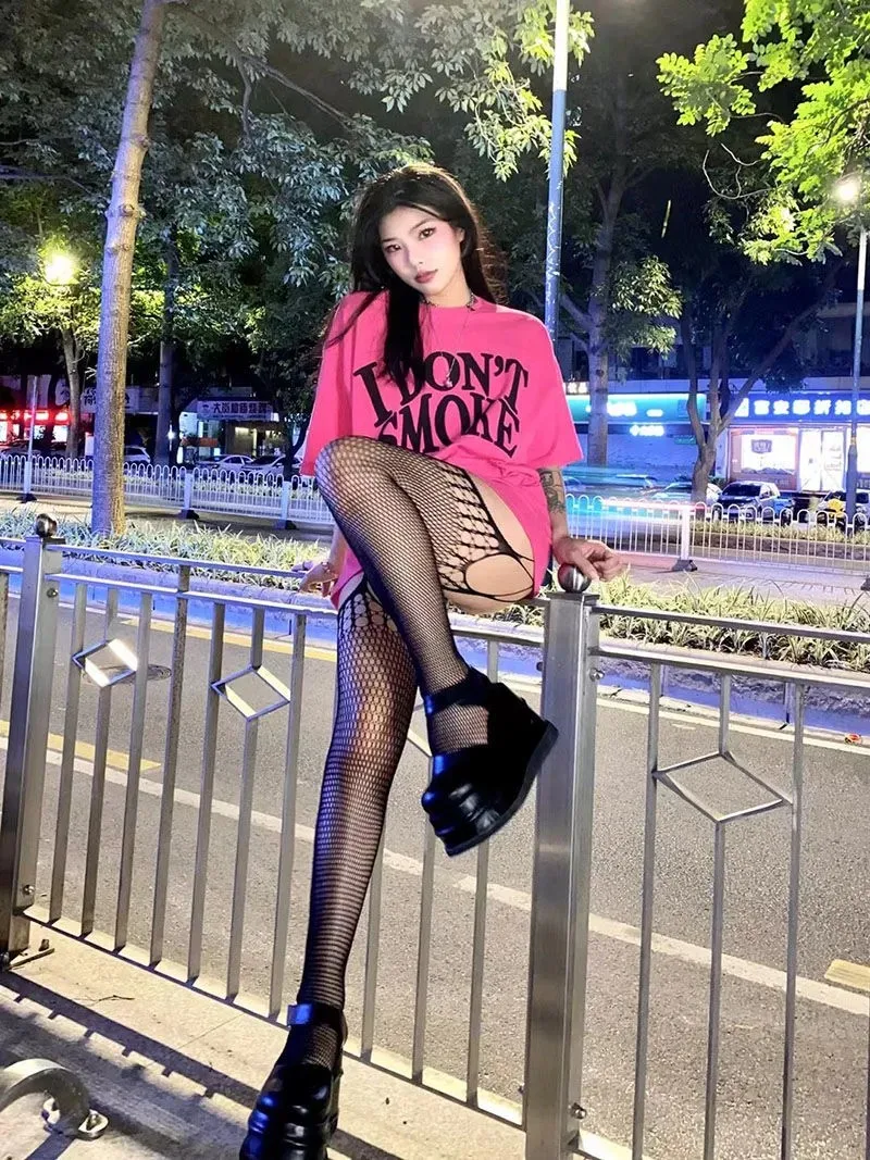 Lolita Ragazze Carino Pentacolo Stampa Collant Donne Sexy Gotico Punk Magico Stella a Cinque Punte Maglia Pesce Net Collant Calze per il Corpo: Viola