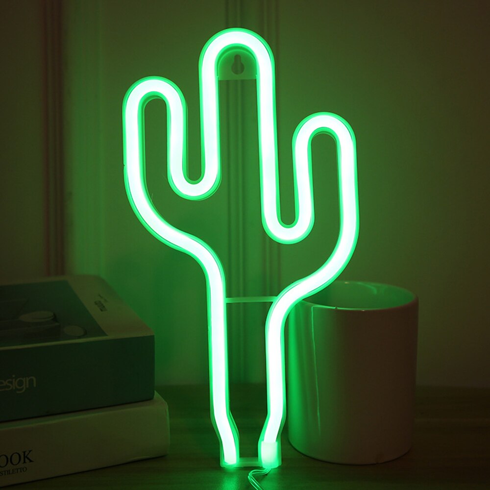 Led Neon Lights Sign Letter Neon Sign Night Light Bedroom Decoration Hello Love Dream Open Home Rainbow Cactus Lamp: Cactus