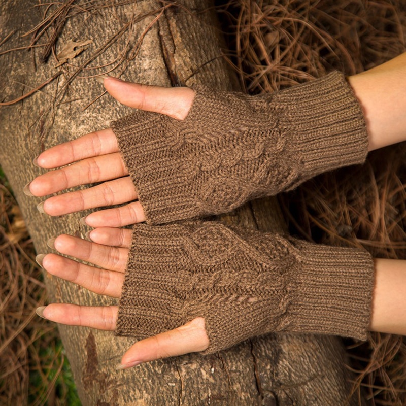 Vrouwen Winter Knit Vingerloze Handschoenen Warme Wollen Gebreide Handschoen Jacquard Halve Vinger Wanten Elastische Korte Pols Protector