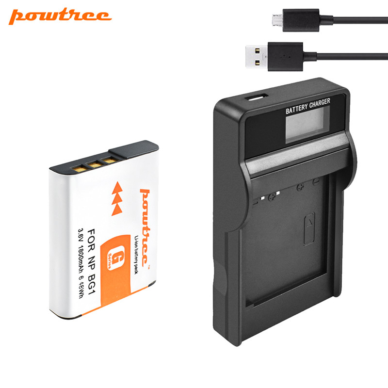 POWTREE 3.6V 1800mah NP-BG1 NP BG1 NPBG1 Batterij + LCD Charger Laad Camera Batterij voor Sony Cyber- shot DSC-H3 DSC-H7 DSC-H9: 1 Battery Charger
