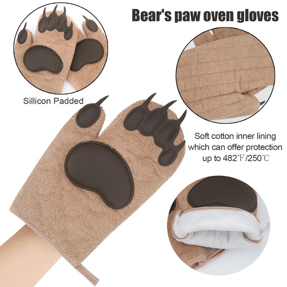 Bear Oven Mitts,Funny and Cute Kitchen Gloves High Heat Resistance for Cooking,Baking,Frying,BBQ,Outdoor Camping Cook(1 Pair)