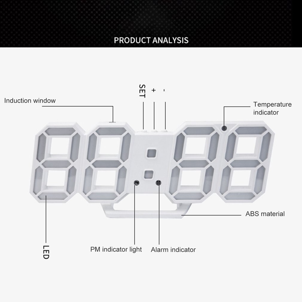 3D LED Digital Wall Clock 24/12 Hour Display Timer Alarm Colorful LED Living Room Bedroom Wall Clock Electronic Snooze Calendar