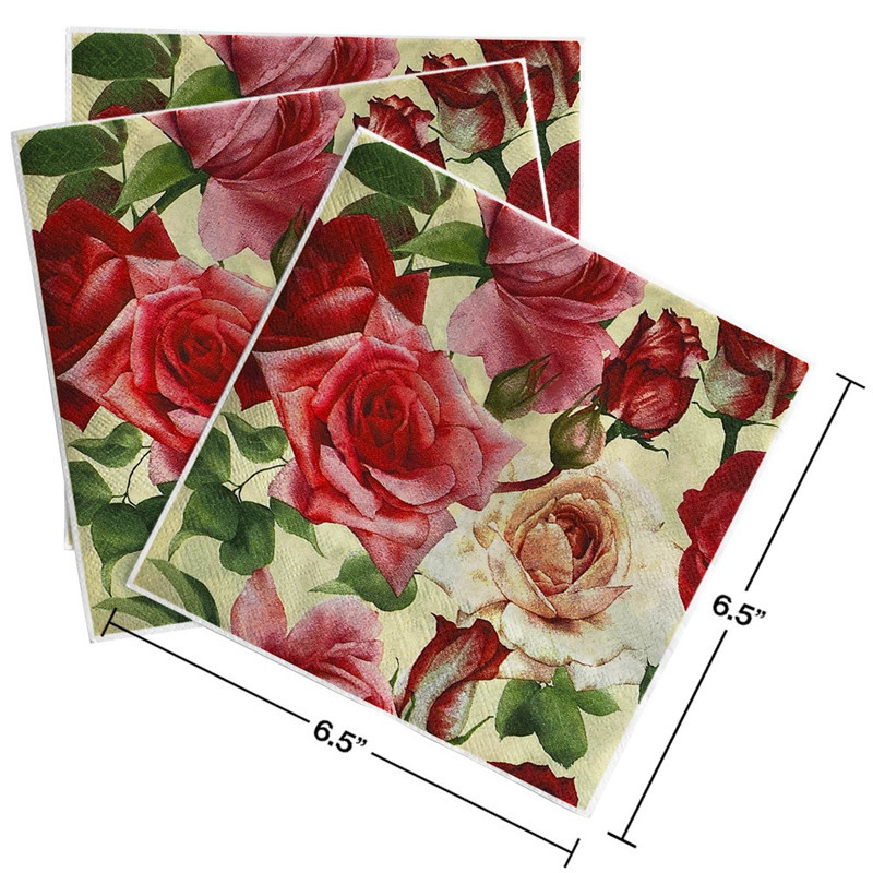 20 stk/pakke blomsterprintede decoupage papirservietter håndværk dekoration bryllupsfest 2- -lags firkantede middagsservietter