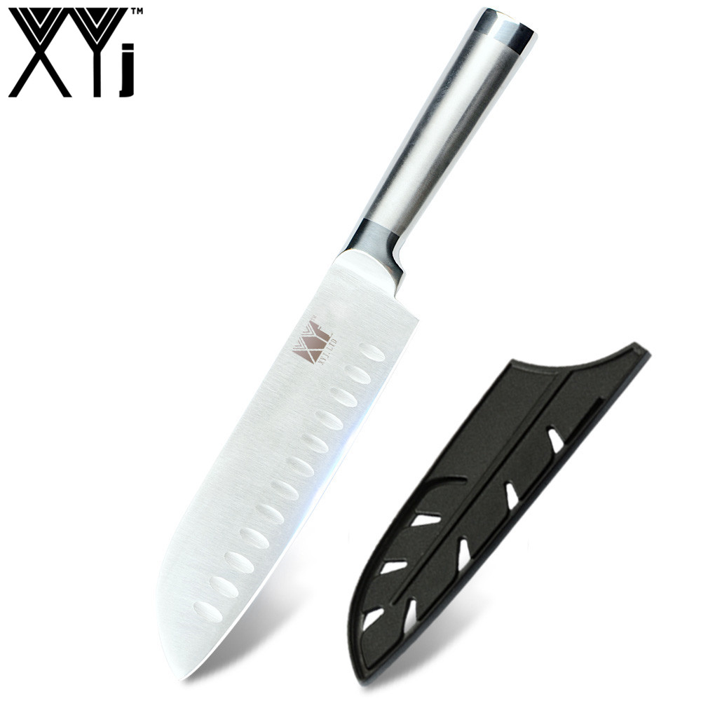 Kokkeknive santoku køkkenknive i rustfrit stål bloksliber kløver skæreknivbetræk etui: 7 in santoku kniv