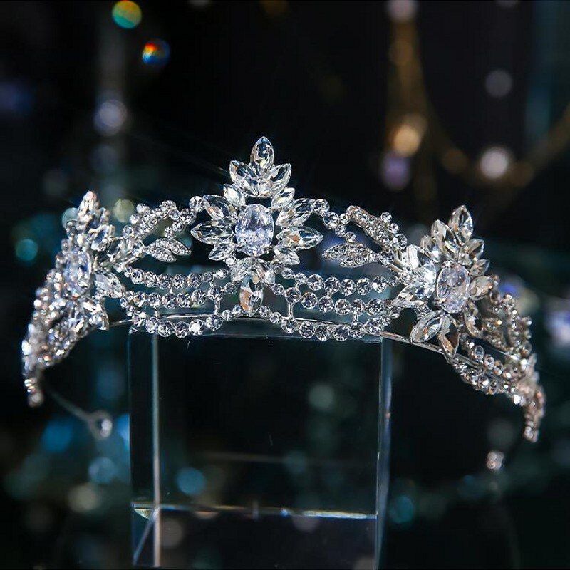 Diadèmes de mariée en cristal de couleur argent, couronne de luxe, strass, diadème de concours, couvre-chef, accessoires pour cheveux de mariage
