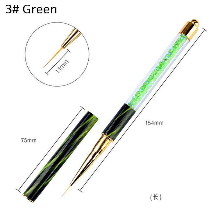 pincel de dibujo gradiente para uñas, diamantes de imitación, Ojo de gato, 1 Uds., pinceles planos para pintar, herramientas para esmaltado de uñas en Gel UV DIY: 3 green