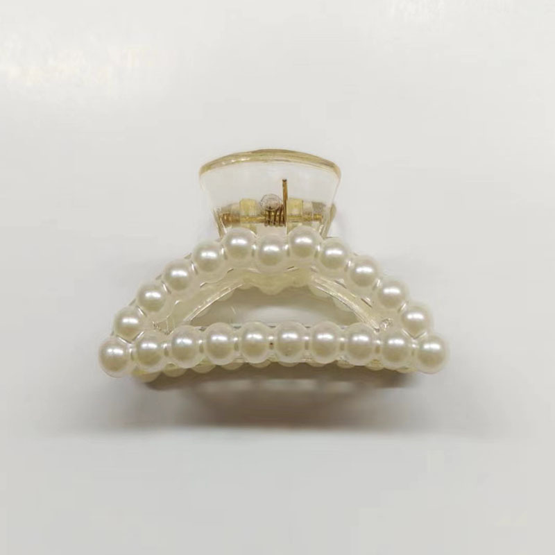 Pearls Beads Hairpin for Women Small Size Hair Claw Barrettes Headwear Horsetail Crab Hair Clip Hair Accessories: Pink