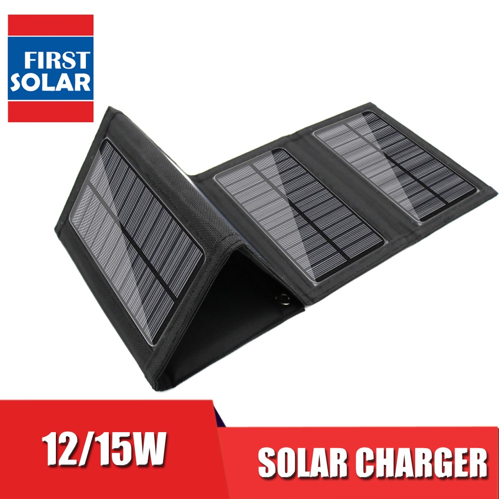 Portable 5V Solar Panel 12W 15W Monocrystalline Folding Foldable Waterproof Charger Sun Power Bank for Phone Battery USB Port