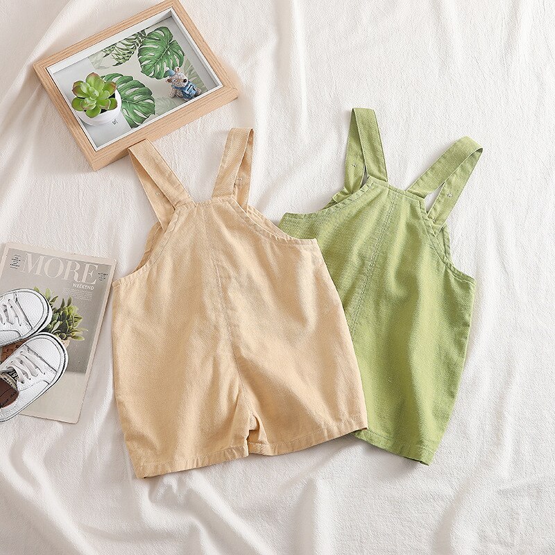 Baby Meisjes Losse Bib Shorts Broek Zomer Peuter Jongens Solid Overalls Kinderen Katoen Casual Jumpsuit Meisje Mode Denim Overalls