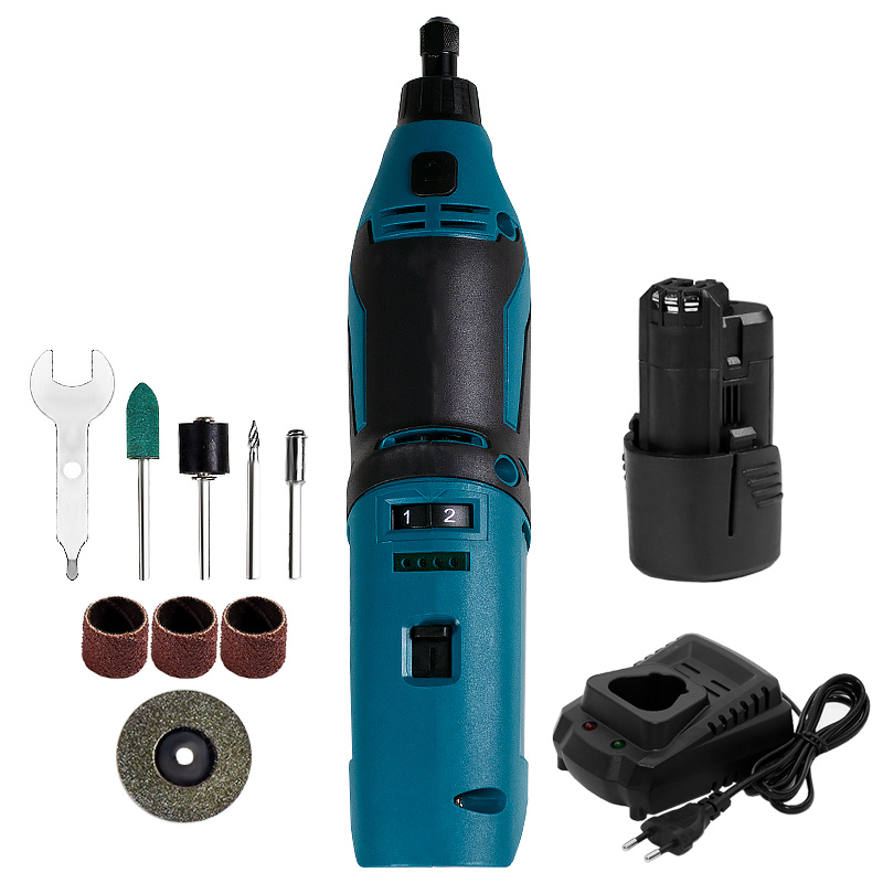 12V Cordless Grinder Electric Drill Mini Drill Grinder Adjustable Engraving Pen Cutting Electric Rotary Tool With 2000mAhBattery: EU 1Charger 1Battery
