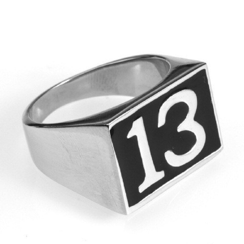 Men&#39;s Lucky 13 Silver color Ring 316L Stainless Steel Biker Ring Men&#39;s Jewelry