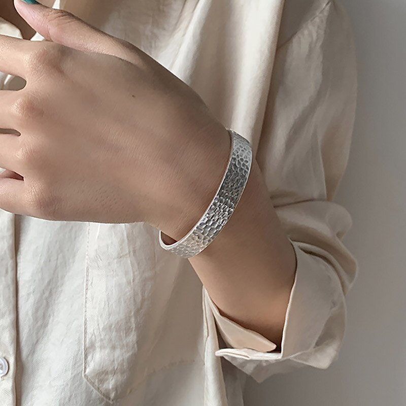 Foxanry-pulsera Vintage Punk de Plata de Ley 925, joyería de plata tailandesa de ancho, accesorios sencillos para ,