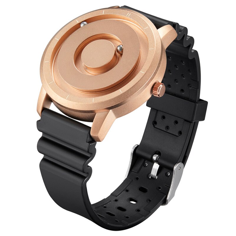 EUTOUR Innovative Black Sliver Magnet Magnetic Metal Multifunctional Watch Men's Sports Quartz Watch Cool Watch Male Reloj: Rosegold Black