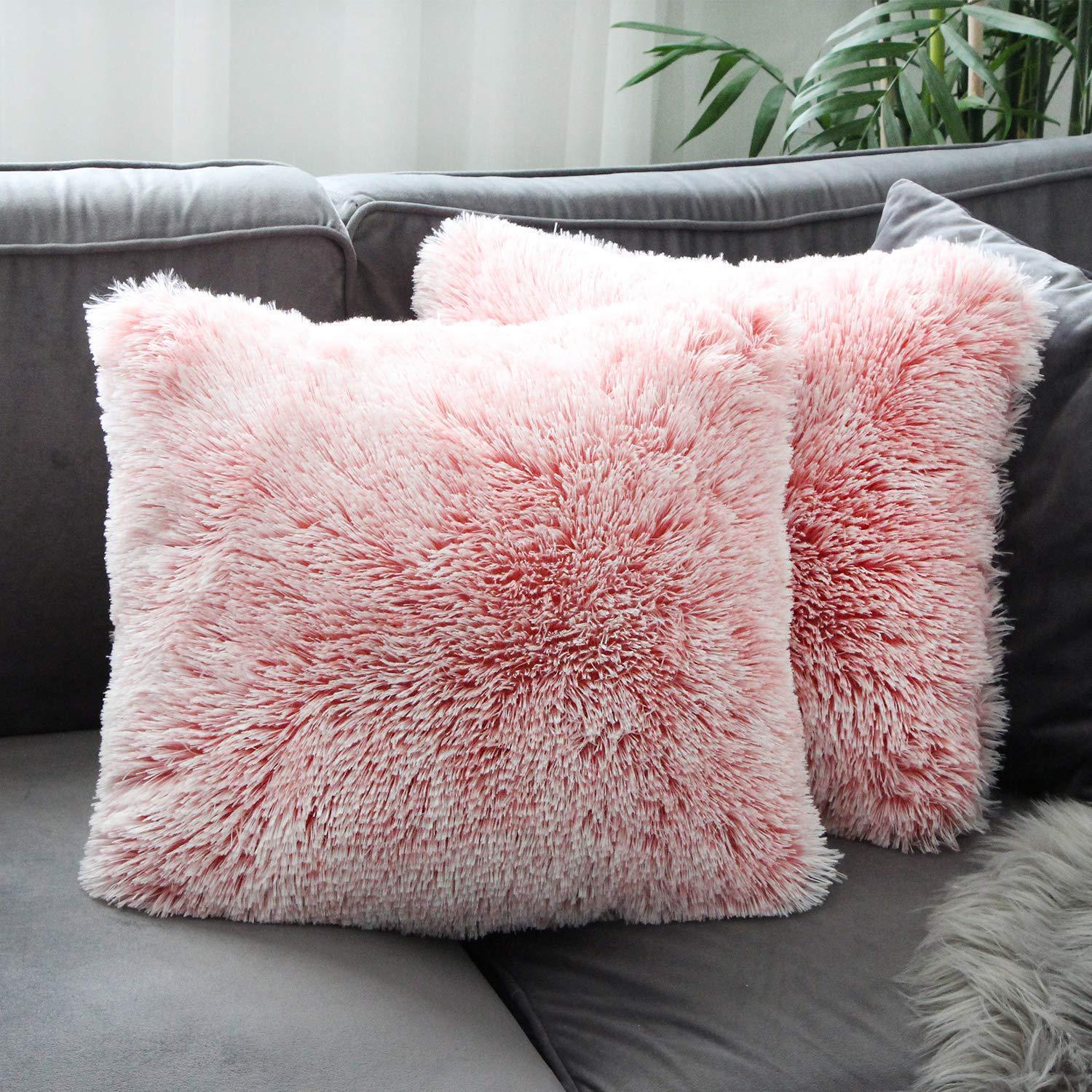 Fourrure artificielle housse de coussin poilu Faux plaine en peluche moelleux doux housse de coussin oreiller couleur unie cas maison canapé décor 45x45cm: R