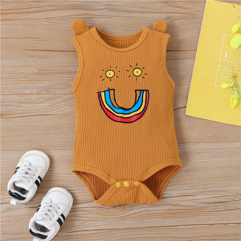 Style Fille Et garçon Sans Manches Gilet Body Bande Dessinée Arc-En-Ciel Et Soleil Impression enfants Sac Pet Vêtements De Sport