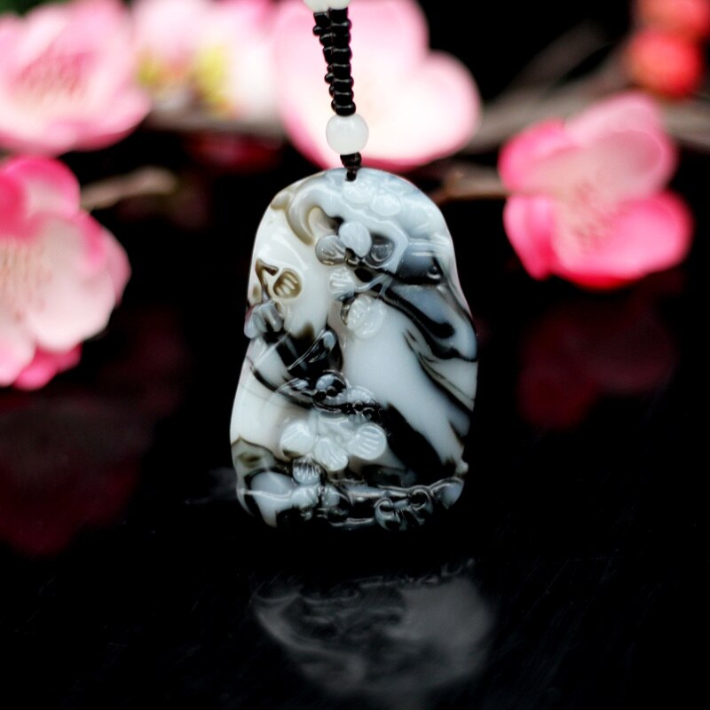 Natural Black White Jade Vase Pendant Necklace Jadeite Charm Jewelry Hand-Carved Accessories Amulet for Men Women