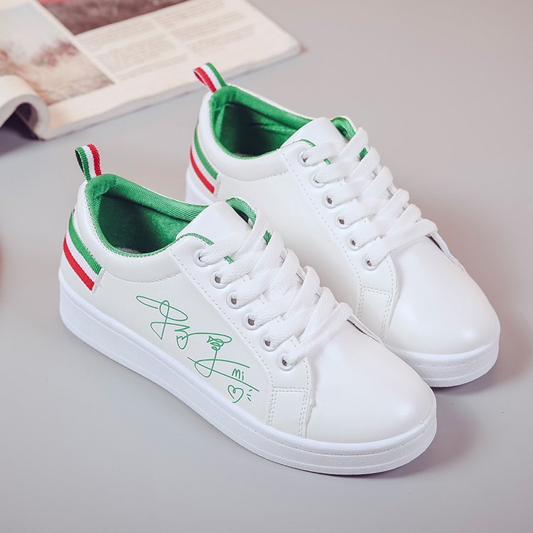 Kvinde sko kvinde pu læder sko damer åndbar sødt hjerte lejligheder fritidssko hvide sneakers  s0913: 2 / 9