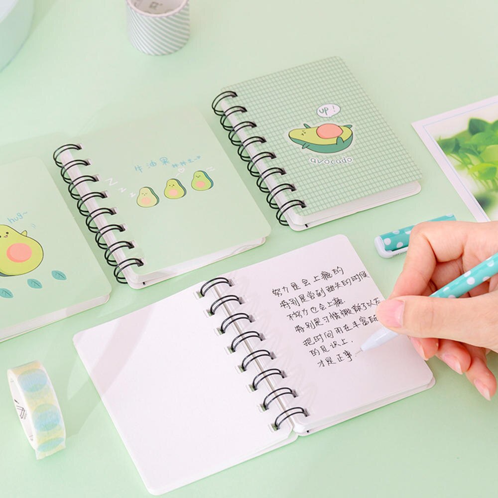 Cartoon Mini Flipable Draagbare Spoel Notebook Leuke Avocado Losbladige Notepad Dagboek Schoolbenodigdheden Briefpapier Kids