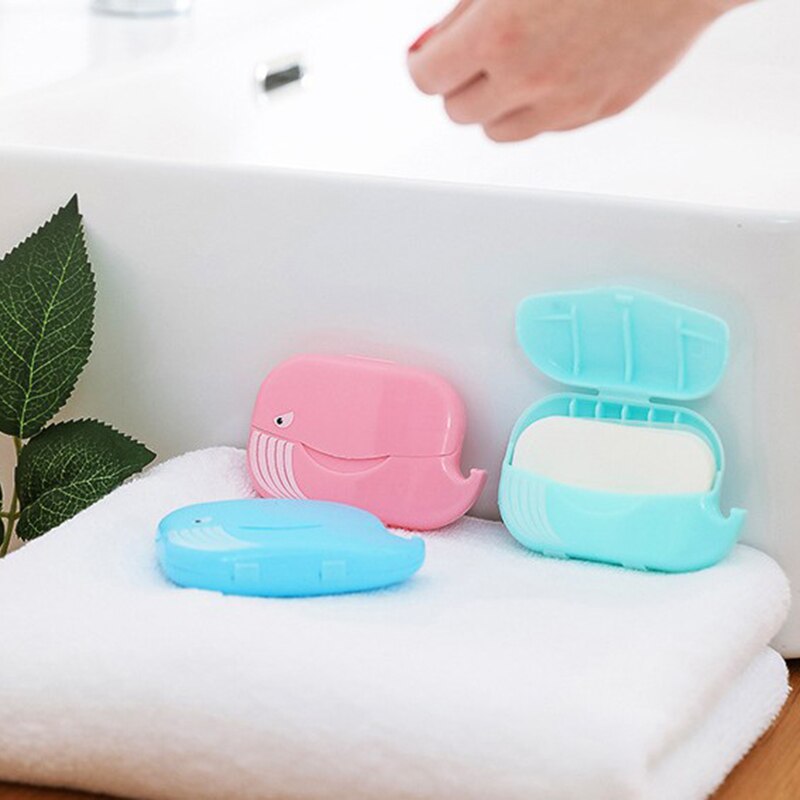 50 pièces jetables savon papier propre tranche mousse boîte Mini papier savon pour voyage en plein air