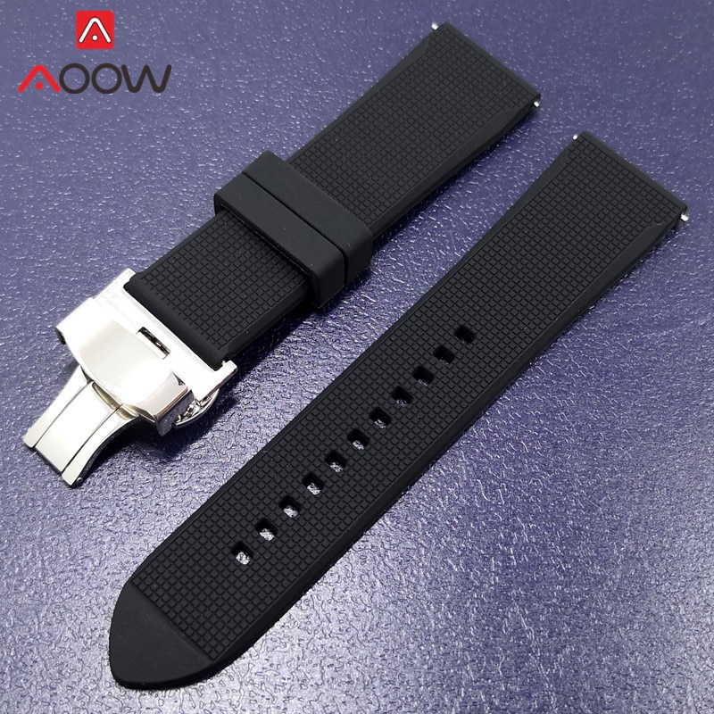 Silikon klokkerem 18mm 20mm 22mm for samsung galaxy watch 42mm 46mm gummi hurtigutløsende sommerfuglspenne armbånd båndreim